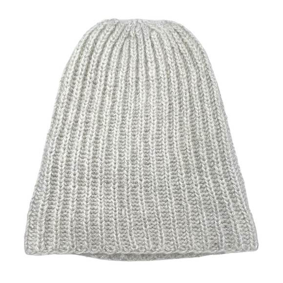 Eugenia Kim Silver & White Metallic Knit Beanie Mohair Wool Blend Woman’s Hat - Picture 4 of 6